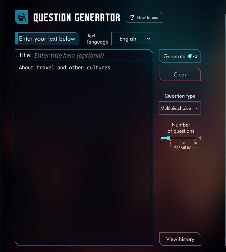 Question Generator API, an AI Question Generator Tool for English reading comprehension.