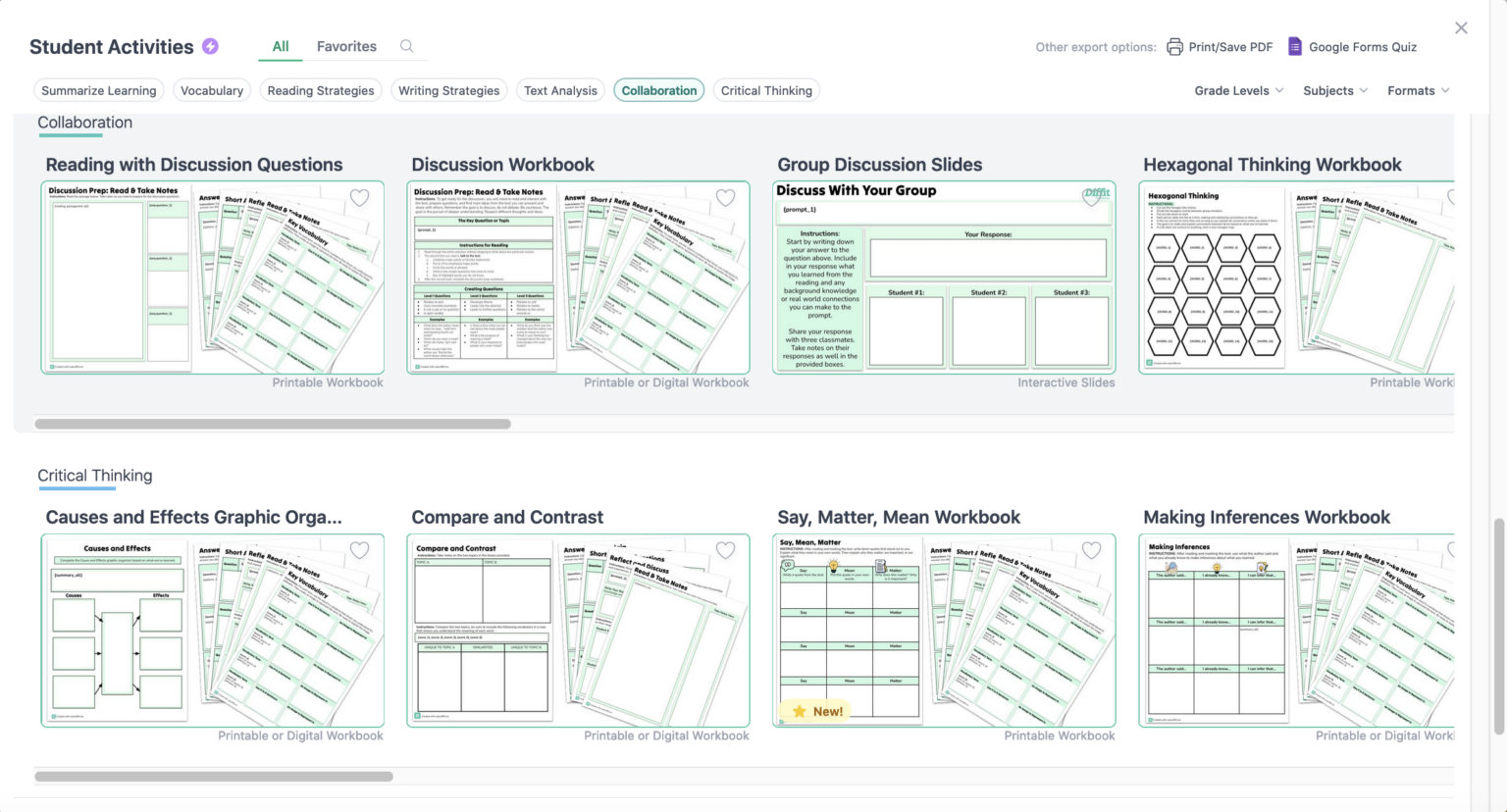 Diffit Templates for Student Activities