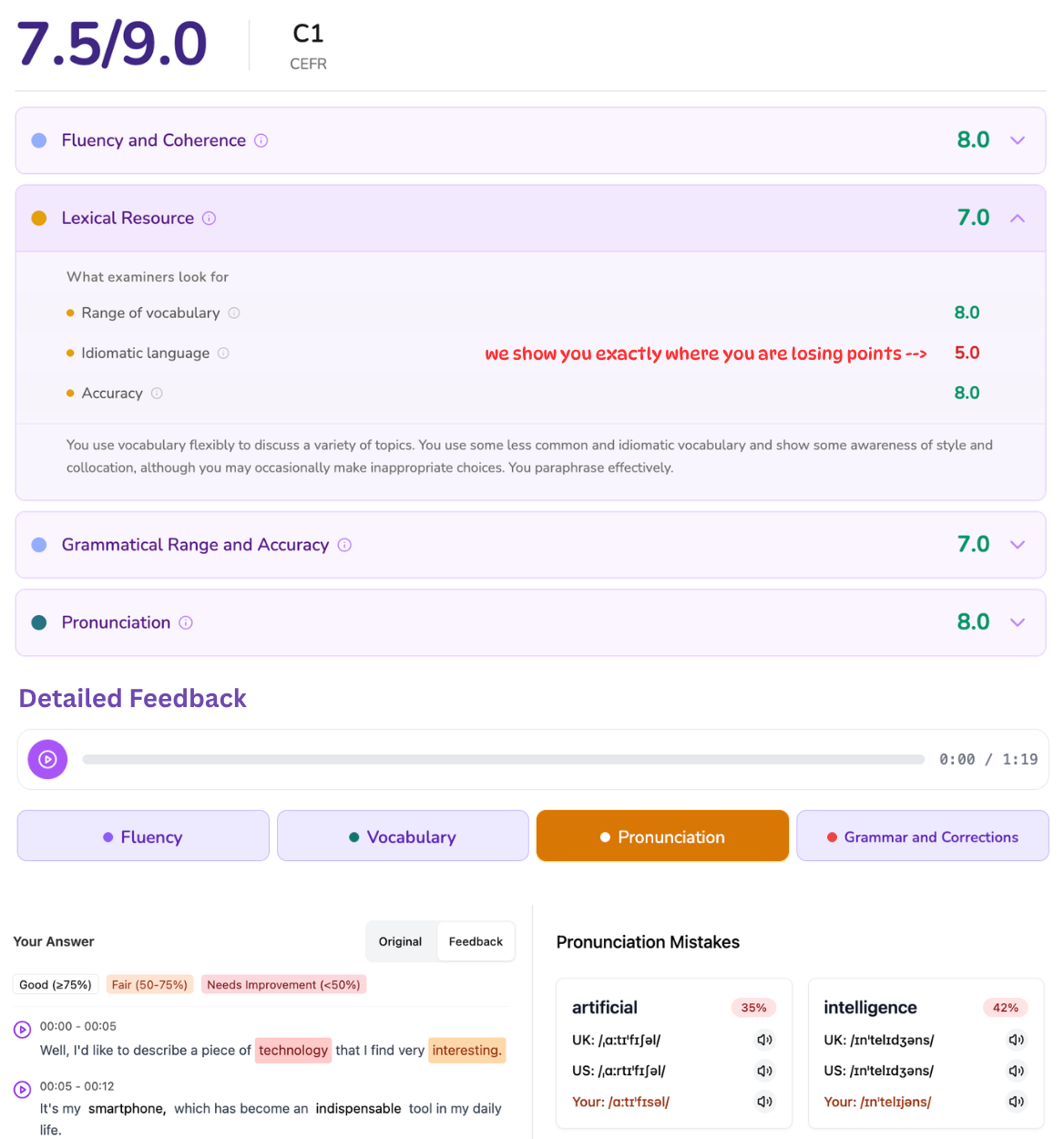 Detailed feedback